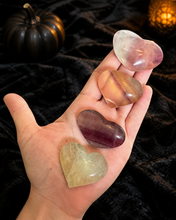 Load image into Gallery viewer, CANDY Fluorite Hearts, Ethically sourced Crystal Hearts in a Halloween setting