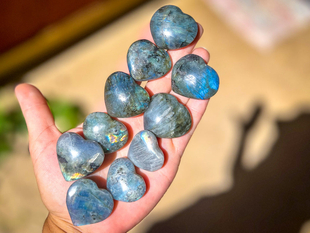 10 Piece Small Ethically Sourced Blue Labradorite Hearts