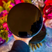 Load image into Gallery viewer, Black Obsidian Round Mirrors scrying mirror, 5 1/2 inches