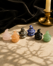 Load image into Gallery viewer, Six assorted 3 cm mixed crystal pumpkins wearing witch hats styled with black velvet and brass candlelight for Halloween