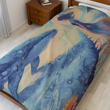 Load image into Gallery viewer, Oneirion - Velveteen Plush Blanket - Dreamy Whale Illustration