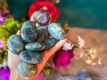 Load image into Gallery viewer, Bulk SUNSET Labradorite PalmStone, 1 Lb Bulk Orange Labradorite, Yellow Labradorite, Pink Labradorite