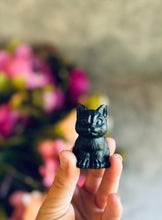 Load image into Gallery viewer, Grumpy Black Obsidian Cats, Mini Black Cat, Black Crystal Cat, Witchy Halloween Decor