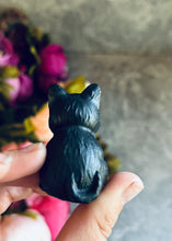 Load image into Gallery viewer, Grumpy Black Obsidian Cats, Mini Black Cat, Black Crystal Cat, Witchy Halloween Decor