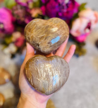 Load image into Gallery viewer, Flashy Peach Moonstone Crystal Hearts, Valentines Crystals