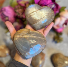 Load image into Gallery viewer, Flashy Peach Moonstone Crystal Hearts, Valentines Crystals