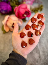 Load image into Gallery viewer, 2 cm Crystal Hearts for Valentines Day, You Choose Red Jasper, Fluorite, Carnelian, Rose Quartz, Moss Agate, Yellow