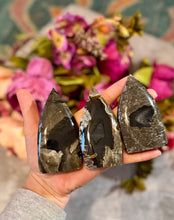 Load image into Gallery viewer, Volcano Agate Teardrop Freeform, UV Fluorescent Green Crystals