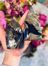 Load image into Gallery viewer, Volcano Agate Teardrop Freeform, UV Fluorescent Green Crystals