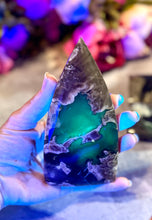 Load image into Gallery viewer, Volcano Agate Teardrop Freeform, UV Fluorescent Green Crystals