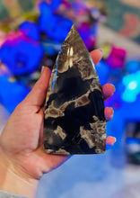 Load image into Gallery viewer, Volcano Agate Teardrop Freeform, UV Fluorescent Green Crystals