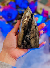 Load image into Gallery viewer, Volcano Agate Teardrop Freeform, UV Fluorescent Green Crystals