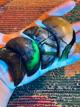 Load image into Gallery viewer, Volcano Agate Crescent Moon, UV Green Fluorescent Minerals