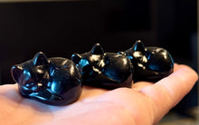Load image into Gallery viewer, 3 cm Sleepy Black Obsidian Cat Sculpture, Mini Black Cat, Black Crystal Cat, Cat Lover Gift