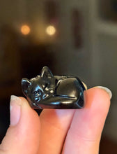Load image into Gallery viewer, 3 cm Sleepy Black Obsidian Cat Sculpture, Mini Black Cat, Black Crystal Cat, Cat Lover Gift