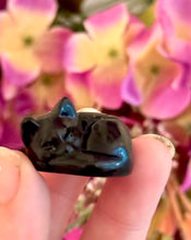 Load image into Gallery viewer, 3 cm Sleepy Black Obsidian Cat Sculpture, Mini Black Cat, Black Crystal Cat, Cat Lover Gift