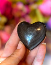 Load image into Gallery viewer, Silver Obsidian Crystal Hearts, Valentines Day Gift