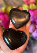 Load image into Gallery viewer, Silver Obsidian Crystal Hearts