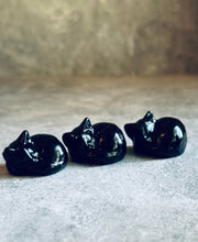 Load image into Gallery viewer, Sleepy Black Obsidian Cat Sculpture, Mini Black Cat, Black Crystal Cat, Cat Lover Gift