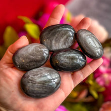 Load image into Gallery viewer, Silver Obsidian Palmstones