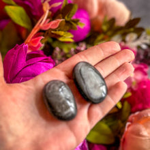 Load image into Gallery viewer, Silver Obsidian Palmstones
