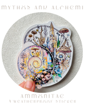 Load image into Gallery viewer, Ammonite Sticker – 4" Ancient Fossil Crystal Spiral Weatherproof Vinyl Decal