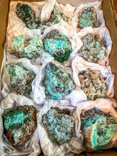 Load image into Gallery viewer, Crystallized Blue Aragonite Specimens, some with Caribbean Blue Calcite and Smoky Quartz
