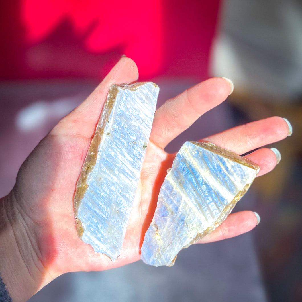 Blue Moonstone Crystal Slices, Moonstone Slabs