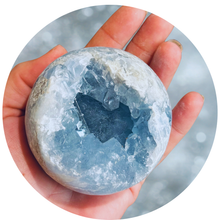 Load image into Gallery viewer, Ethically Sourced CELESTITE Crystal Spheres