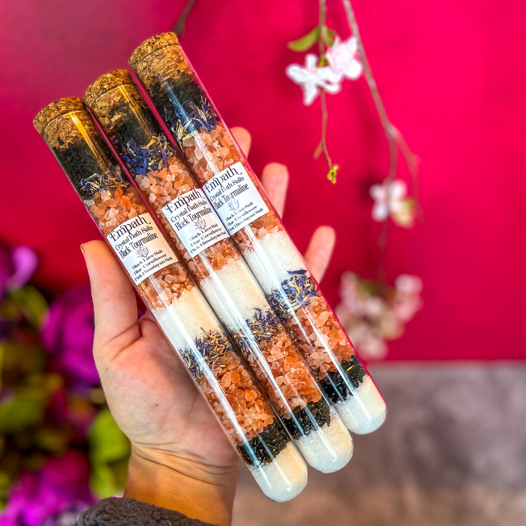 Empath Witchy Bath Salts with Black Tourmaline in Glass Vials