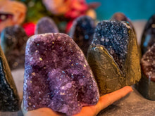 Load image into Gallery viewer, Large Semi Polished Rainbow Amethyst Cathedrals, Pink Amethyst, Raw Black Amethyst Freeforms 500 gram+