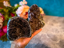 Load image into Gallery viewer, Large Semi Polished Rainbow Amethyst Cathedrals, Pink Amethyst, Raw Black Amethyst Freeforms 500 gram+