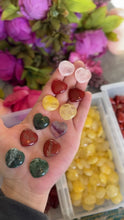 Load and play video in Gallery viewer, 2 cm Crystal Hearts for Valentines Day, You Choose Red Jasper, Fluorite, Carnelian, Rose Quartz, Moss Agate, Yellow