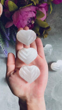 Load and play video in Gallery viewer, 2" Selenite Shell Hearts, White Crystal Heart