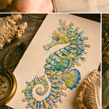 Load image into Gallery viewer, Seahorse Watercolor Fantasy Ocean Life Art Print