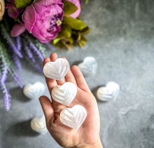 Load image into Gallery viewer, 2" Selenite Shell Hearts, White Crystal Heart