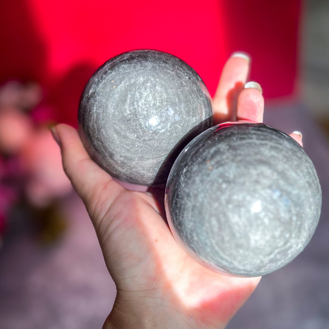 Silver Obsidian Crystal Spheres