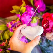 Load image into Gallery viewer, Sweet Selenite Heart Incense Holder, Crystal Heart Incense Burner
