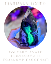 Load image into Gallery viewer, Volcano Agate Teardrop Freeform, UV Fluorescent Green Crystals