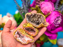 Load image into Gallery viewer, Large Pink Red Grey Raw Chalcedony Geodes