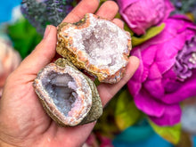Load image into Gallery viewer, Large Pink Red Grey Raw Chalcedony Geodes