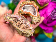 Load image into Gallery viewer, Large Pink Red Grey Raw Chalcedony Geodes