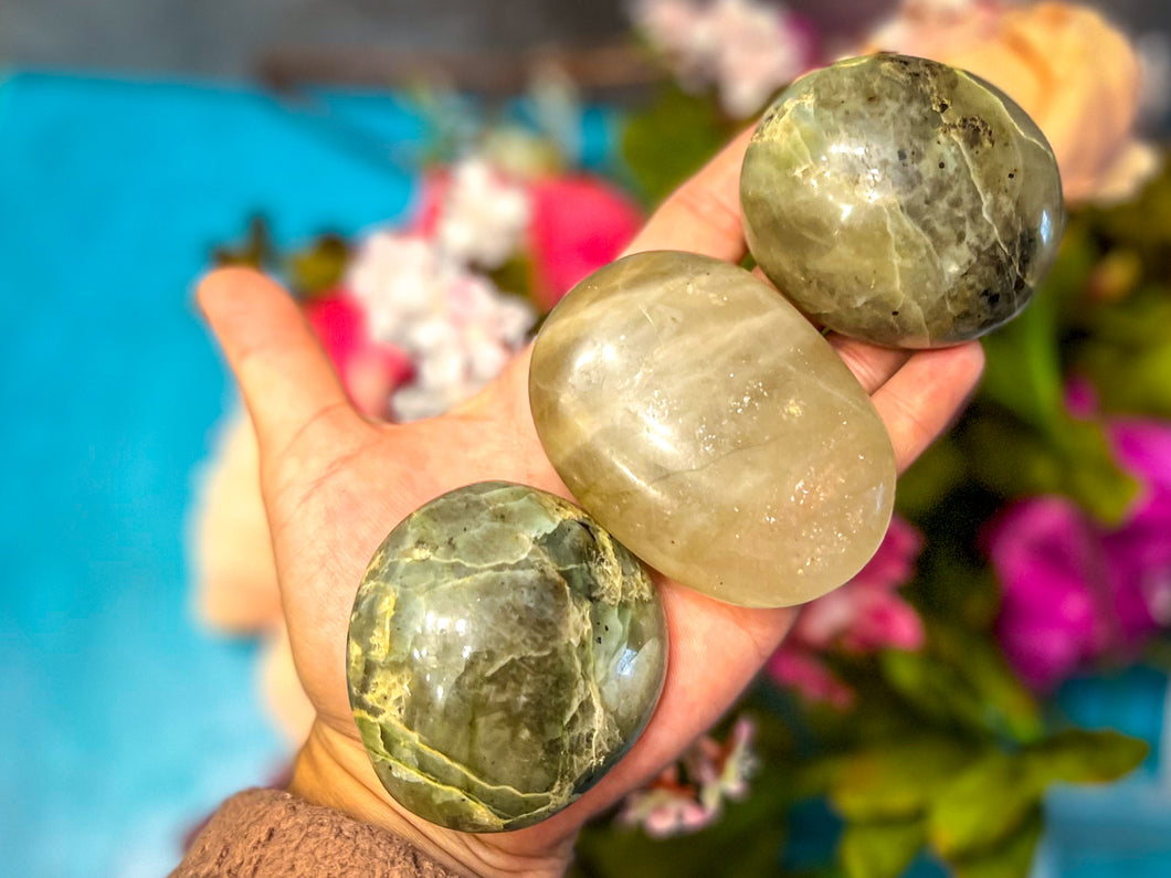Garnierite Palmstones, Green Moonstone Palms, Ethically Sourced Crystals