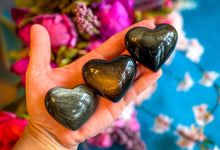 Load image into Gallery viewer, Gold Obsidian Hearts, Polished Gold Sheen Obsidian Crystal Hearts