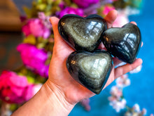 Load image into Gallery viewer, Gold Obsidian Hearts, Polished Gold Sheen Obsidian Crystal Hearts