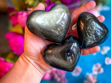 Load image into Gallery viewer, Gold Obsidian Hearts, Polished Gold Sheen Obsidian Crystal Hearts