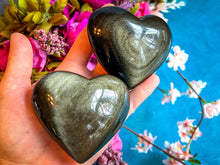 Load image into Gallery viewer, Gold Obsidian Hearts, Polished Gold Sheen Obsidian Crystal Hearts