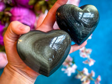 Load image into Gallery viewer, Gold Obsidian Hearts, Polished Gold Sheen Obsidian Crystal Hearts