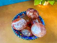 Load image into Gallery viewer, red hematoid quartz CRYSTAL palm stones with RAINBOWS