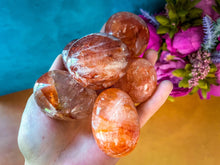 Load image into Gallery viewer, red hematoid quartz CRYSTAL palm stones with RAINBOWS
